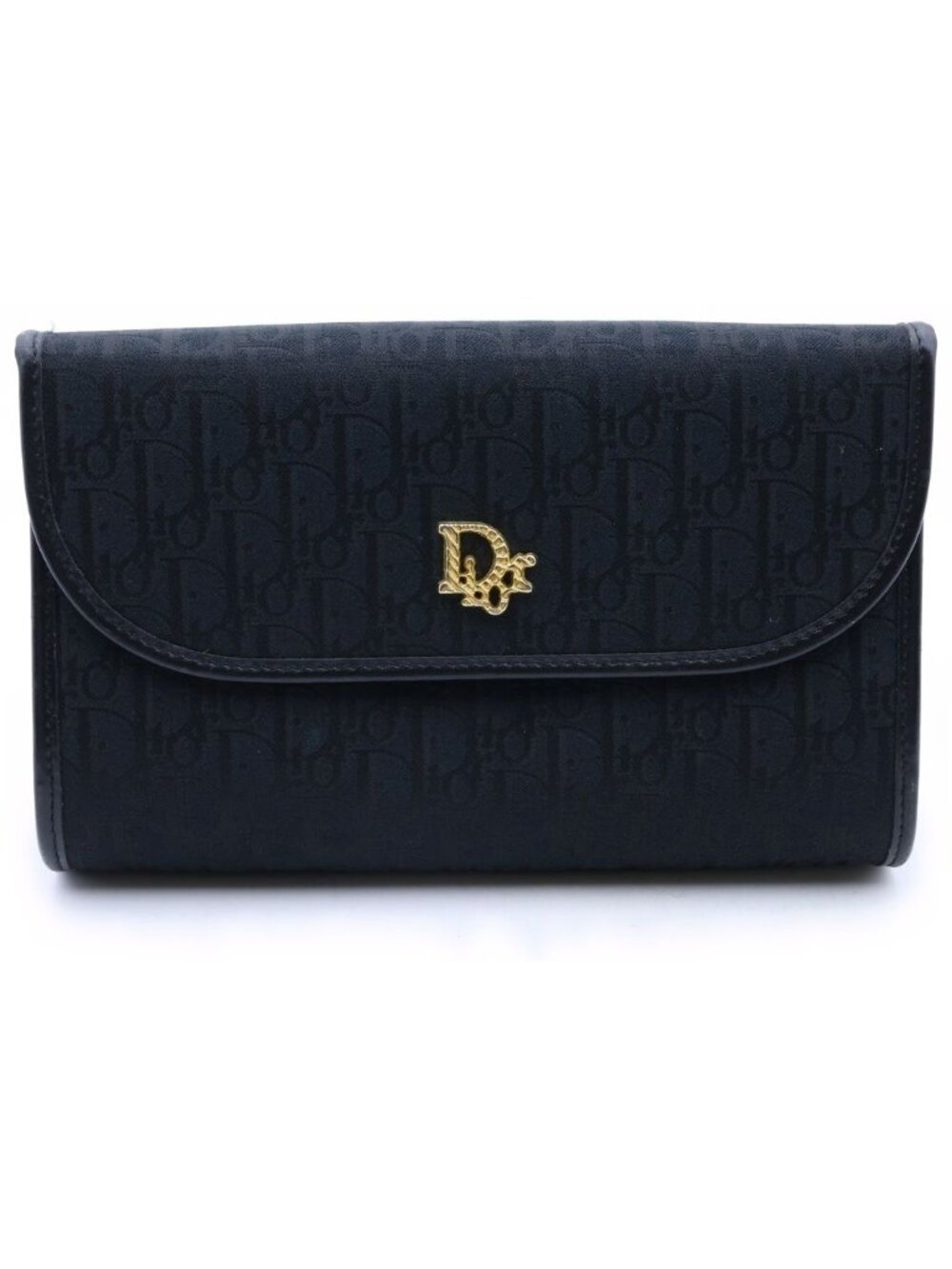 Dior Vintage Trotter Chain Shoulder Bag Black Canvas Leather Gold